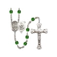 thumbnail image 1 of St. George / Marines Silver-Plated Rosary 6mm May Green Fire Polished Beads Crucifix Size 1 5/8 x 1 medal charm, 1 of 1
