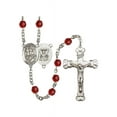 thumbnail image 1 of St. George / Navy Silver-Plated Rosary 6mm July Red Fire Polished Beads Crucifix Size 1 5/8 x 1 medal charm, 1 of 1