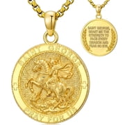 Kootwo St. George Necklace for Men Women, 14K Gold Plated Dragon Slayer Medal Pendant, Catholic Protection Jewelry Gift