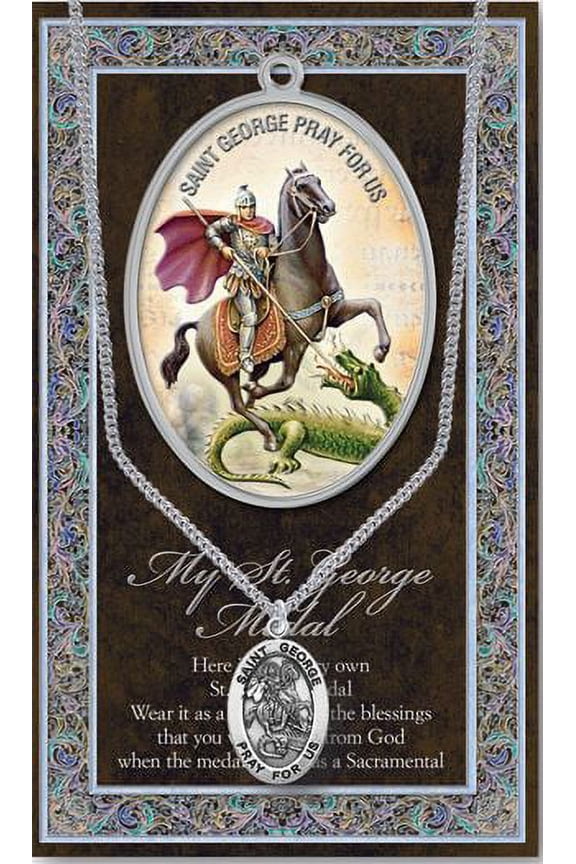 St. George Pewter Medal Pendant with Chain, Made in USA