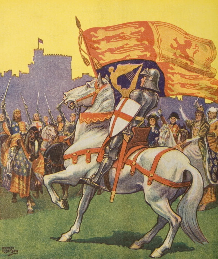 St George With Royal Standard & Shield With Cross Of St George From Silver Jubilee Tattoo Aldershot Official Programme 1935 Artist Ernest Ibbetson Canvas Art - Ken Welsh Design Pics (26 x 30)