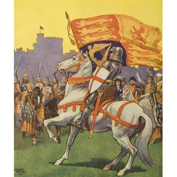 St George with Royal Standard & Shield with Cross of St George From Silver Jubilee Tattoo Aldershot Official Programme 1935 Artist Ernest Ibbetson Poster Print, 13 x 15
