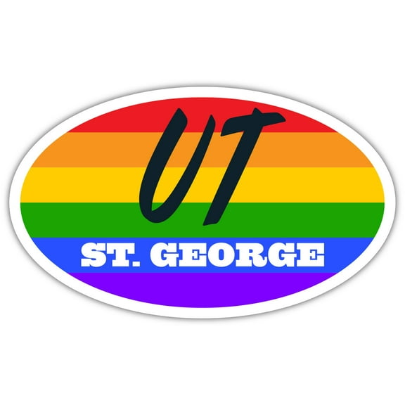 St. George UT Utah Washington County Rainbow Pride Flag 6 Stripes Pride Flag Euro Decal Bumper Sticker 3M Vinyl 3" x 5"