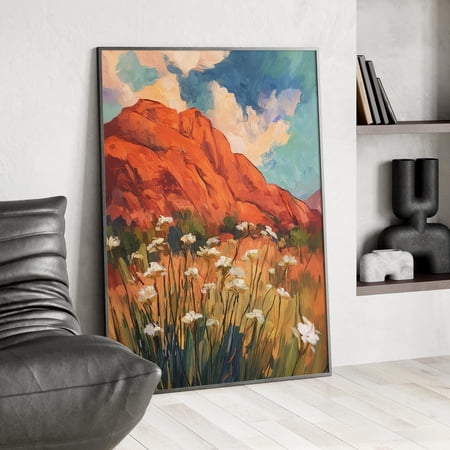 St George Utah Poster, Red Mountain Western Landscape Art
