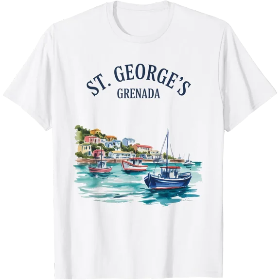St George's Grenada Vintage Watercolor Scene Culture Travel T-Shirt