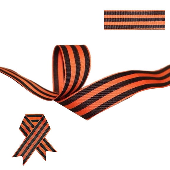 St. George's Ribbon 1" Wide Memorial Ribbon, Orange Black Stripe Polyester Commemorative Ribbon for Patriotic Displays, Crafts, 3.28 ft Length