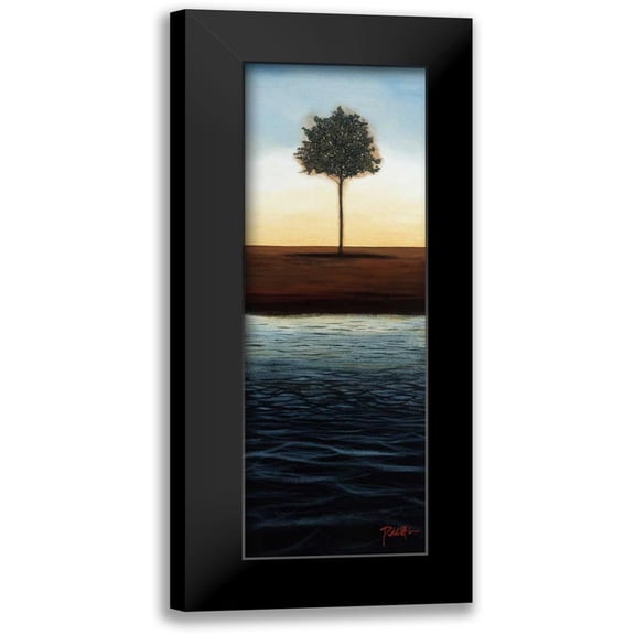 St.Germain, Patrick 7x14 Black Modern Framed Museum Art Print Titled - Across the Water II - Blue Landscape