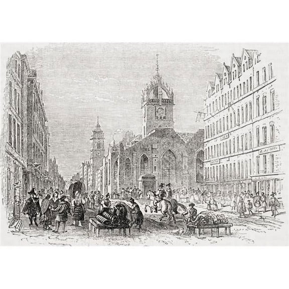 St Giles & The Old Tron Church Edinburgh Scotland 17th Century From Old Englands Worthies by Lord Brougham & Others Published London Circa 1880s Poster Print - 17 x 12