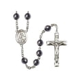 thumbnail image 1 of St. Giles Silver-Plated Rosary 8mm Hematite Beads Crucifix Size 1 3/4 x 1 medal charm, 1 of 1