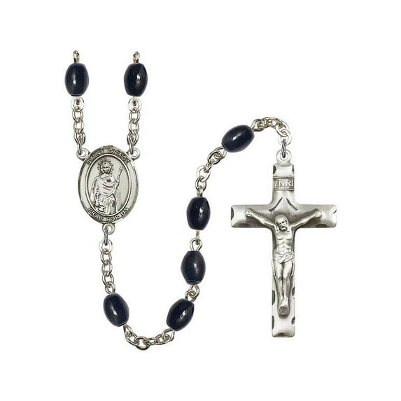 St. Grace Silver-Plated Rosary 8x6mm Black Onyx Beads Crucifix Size 1 3/4 x 1 medal charm