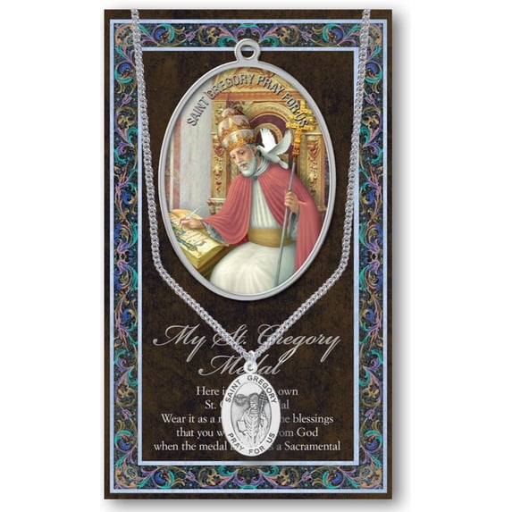 St. Gregory the Great Pewter Medal Pendant with Chain, Made in USA