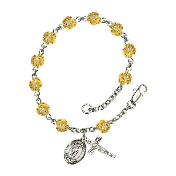 St. Gregory the Great Silver Plate Rosary Bracelet 6mm November Yellow Fire Polished Beads Crucifix Size 5/8 x 1/4 medal