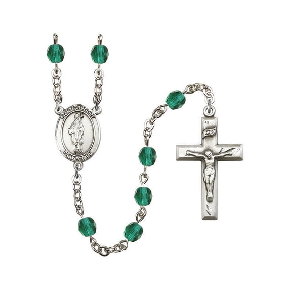 St. Gregory the Great Silver-Plated Rosary 6mm December Blue Fire Polished Beads Crucifix Size 1 3/8 x 3/4 medal charm