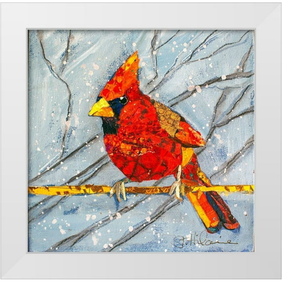 St Hilaire, Elizabeth 12x12 White Modern Wood Framed Museum Art Print Titled - Winter Cardinal Male