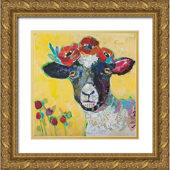 St Hilaire, Elizabeth 15x15 Gold Ornate Wood Framed with Double Matting Museum Art Print Titled - Floral Sheep
