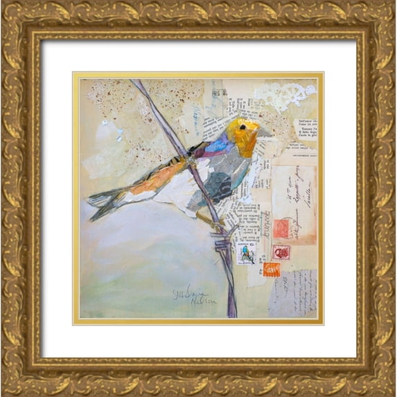 St Hilaire, Elizabeth 26x26 Gold Ornate Wood Framed with Double Matting Museum Art Print Titled - Finch on White