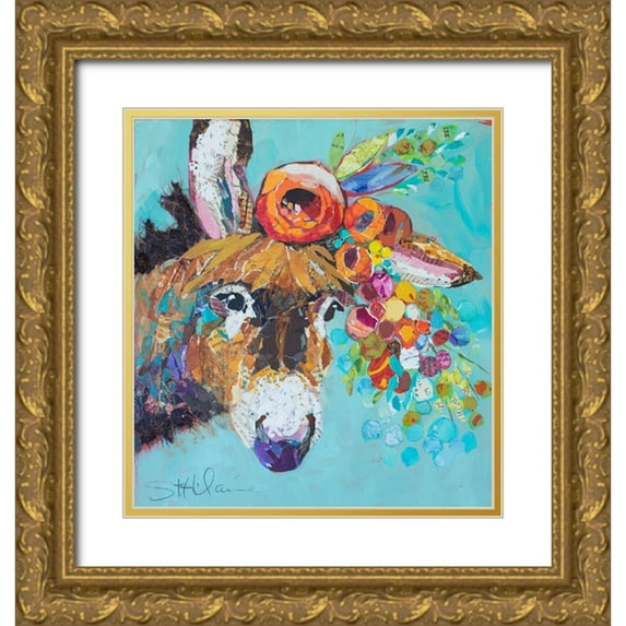 St Hilaire, Elizabeth 26x28 Gold Ornate Wood Framed with Double Matting Museum Art Print Titled - Floral Donkey