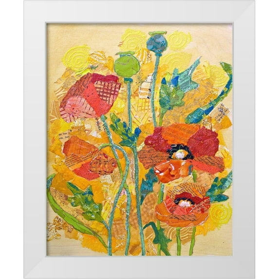 St. Hilaire, Elizabeth 26x32 White Modern Wood Framed Museum Art Print Titled - Poppy Collage I