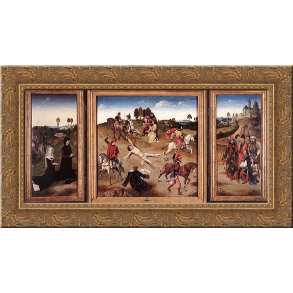 St. Hippolytus Triptych 24x14 Gold Ornate Wood Framed Canvas Art by Dirk Bouts