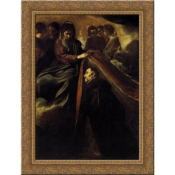 St Ildefonso Receiving the Chasuble from the Virgin 19x24 Gold Ornate Wood Framed Canvas Art by Velazquez, Diego Rodriguez de Silva