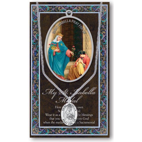 St. Isabella Pewter Medal Pendant with Chain, Made in USA