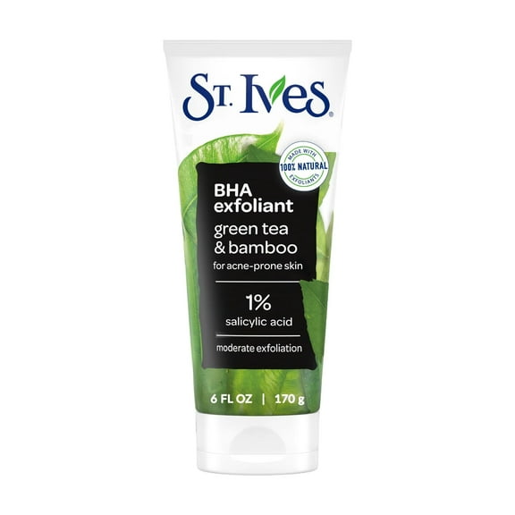 St. Ives Blackhead Clearing Face Scrub, Clears Blackheads & Unclogs Pores, Green Tea & Bamboo, Salicylic Acid Acne Treatment Facial Scrub, Moderate Exfoliator Skin Care with Natural Exfoliants 6 oz
