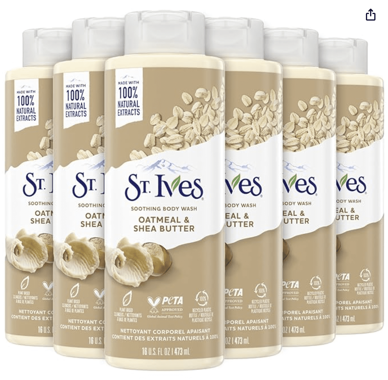 St. Ives Body Wash - Soothing Moisturizing Cleanser with Oatmeal & Shea Butter, Made with Plant-Based Cleansers and 100% Natural Extracts, 16 Oz Ea (Pack of 6)