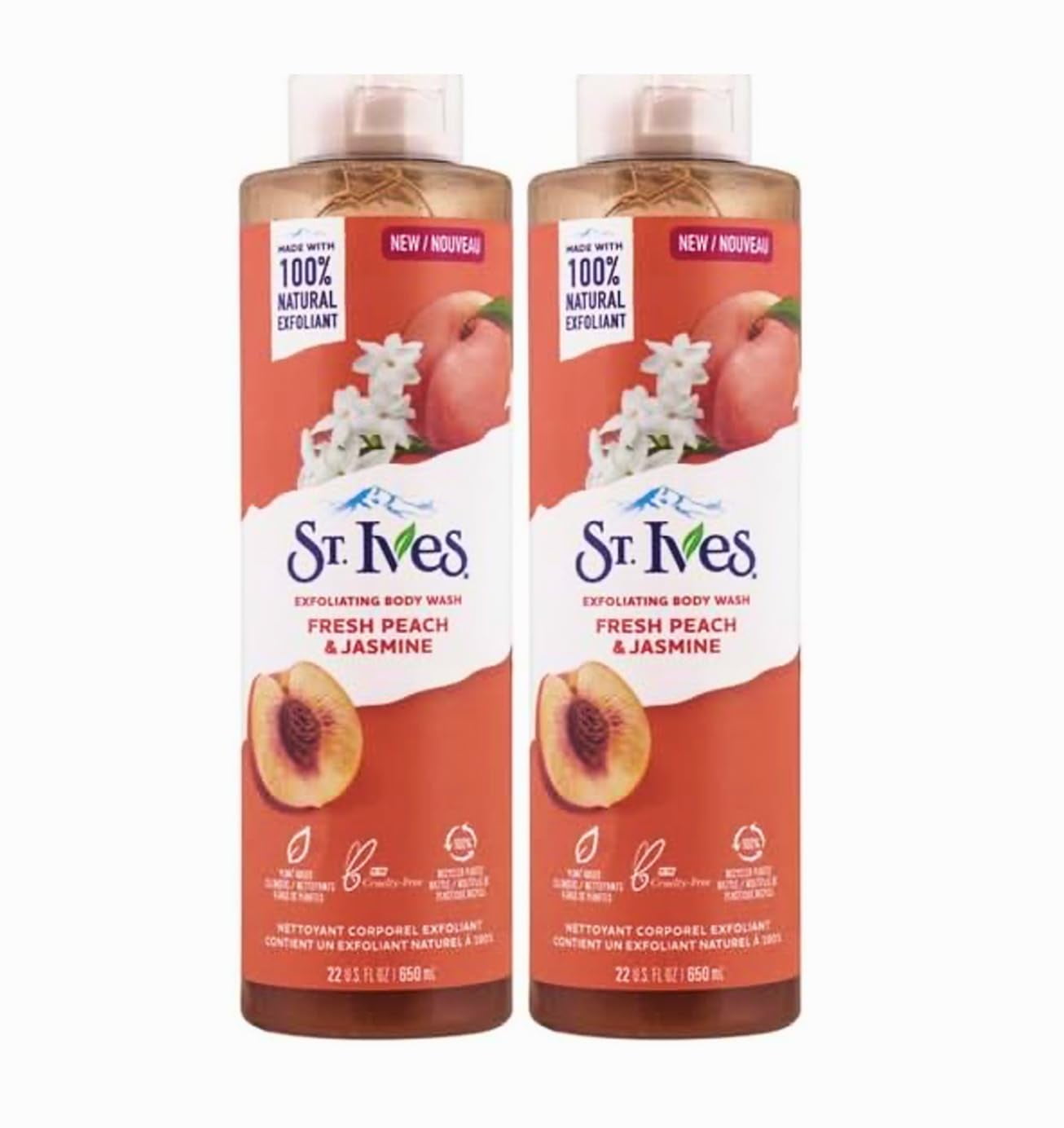 St. Ives Exfoilating Body Wash Fresh Peach \u0026 Jasmine 22 oz - PACK OF 2