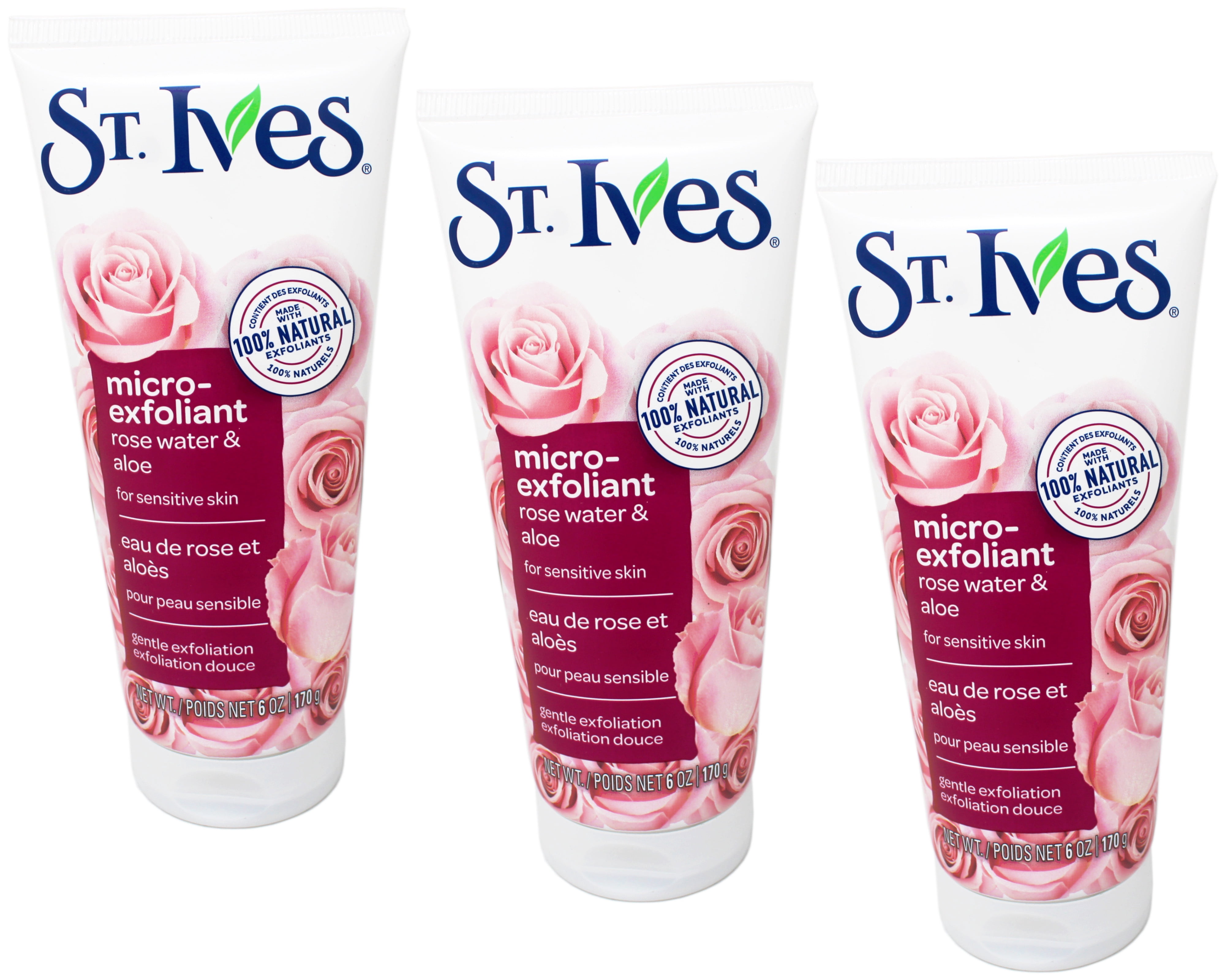 St. Ives Face Scrub Micro-Exfoliant Rose Water and Aloe Vera Natural Exfoliants, 6 OZ - 3 Pack