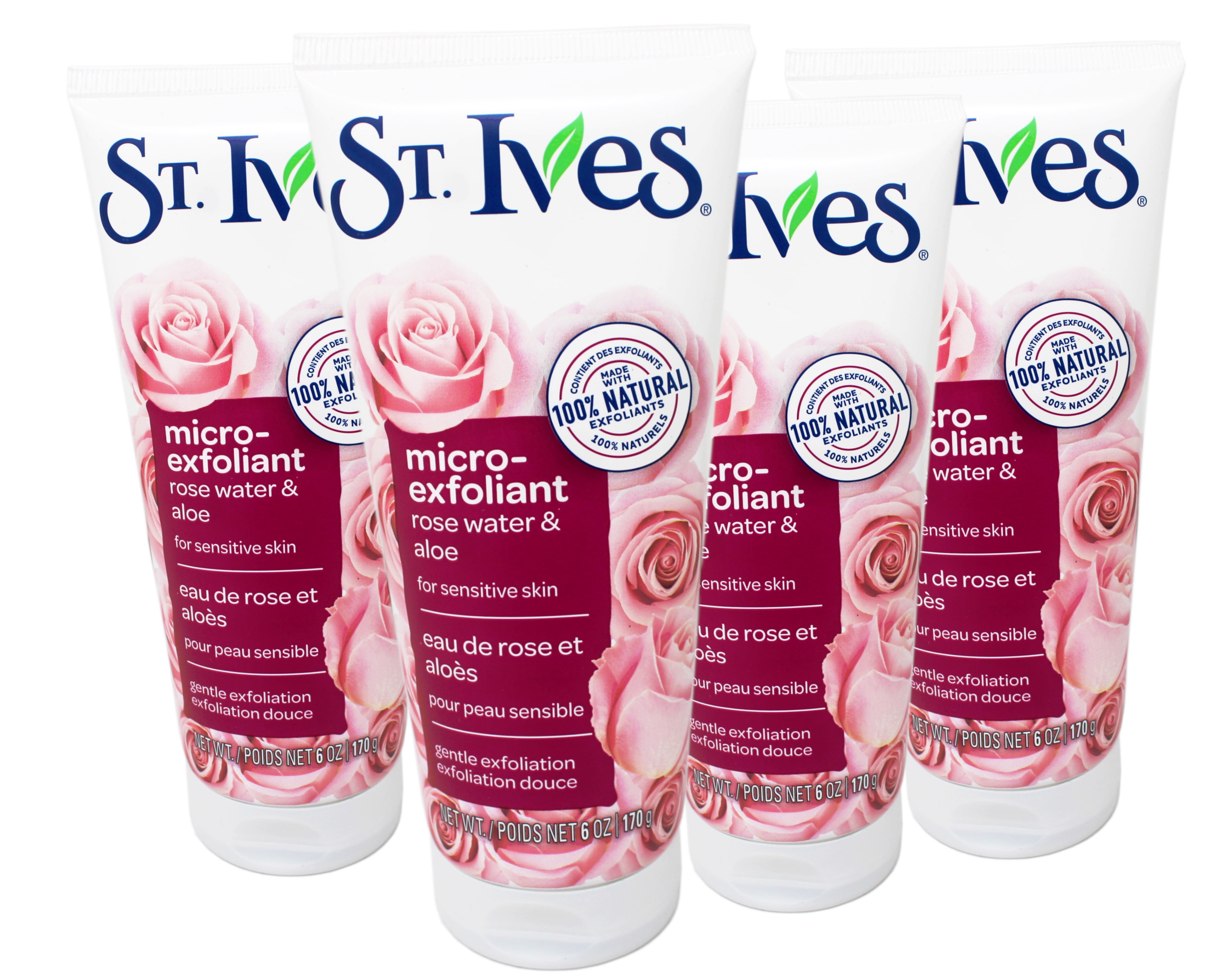 St. Ives Face Scrub Micro-Exfoliant Rose Water and Aloe Vera Natural Exfoliants, 6 OZ - 4 Pack