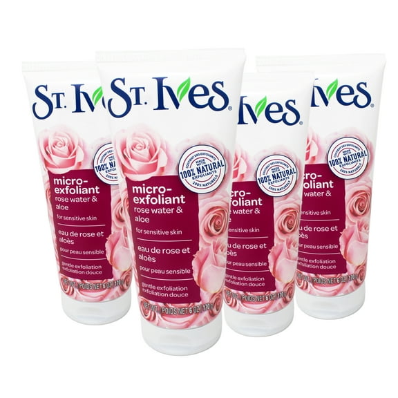 St. Ives Face Scrub Micro-Exfoliant Rose Water and Aloe Vera Natural Exfoliants, 6 OZ - 4 Pack