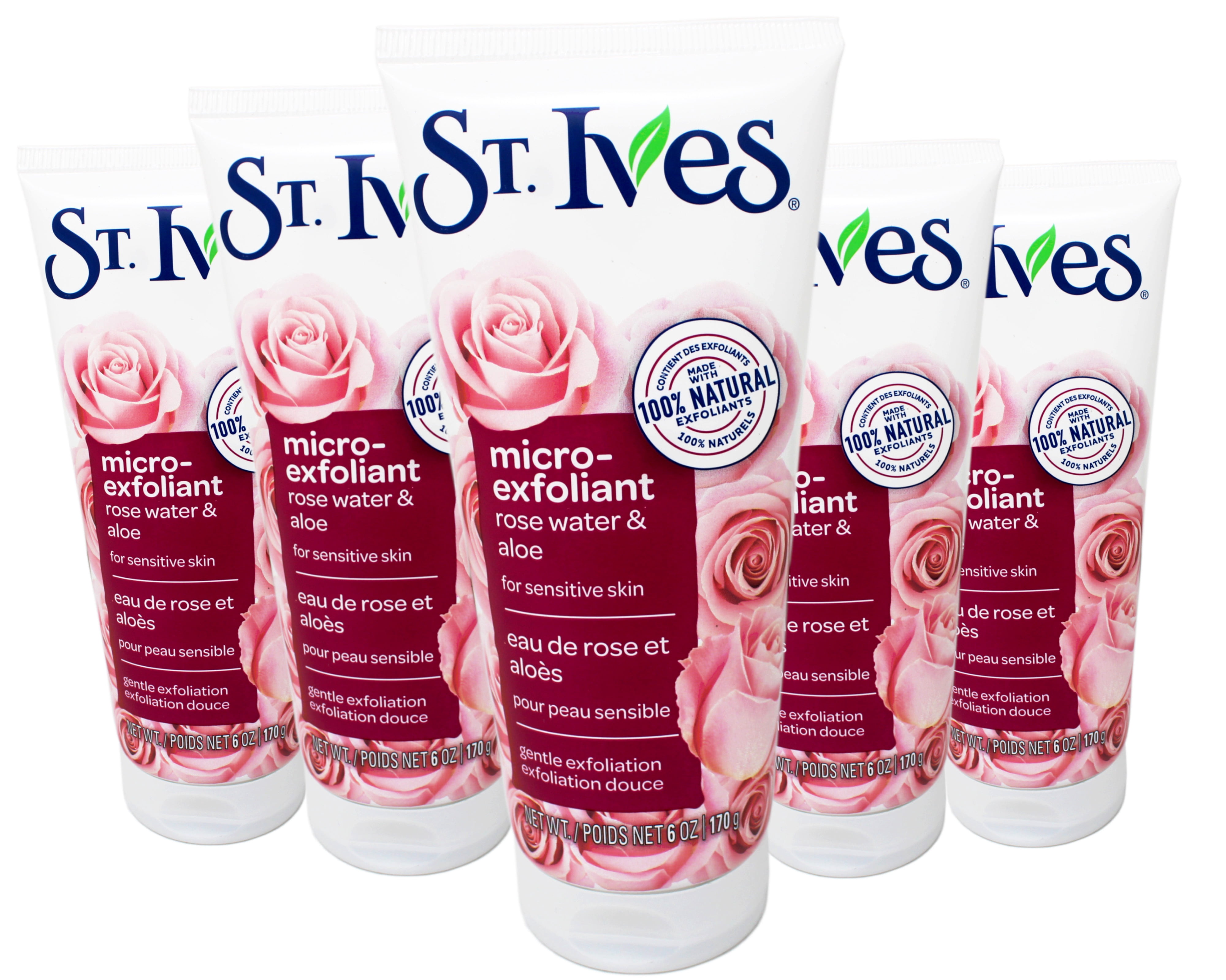 St. Ives Face Scrub Micro-Exfoliant Rose Water and Aloe Vera Natural Exfoliants, 6 OZ - 5 Pack