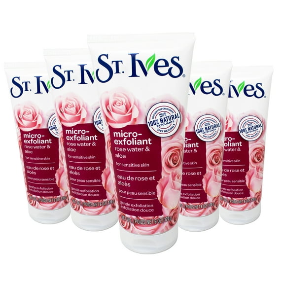St. Ives Face Scrub Micro-Exfoliant Rose Water and Aloe Vera Natural Exfoliants, 6 OZ - 5 Pack