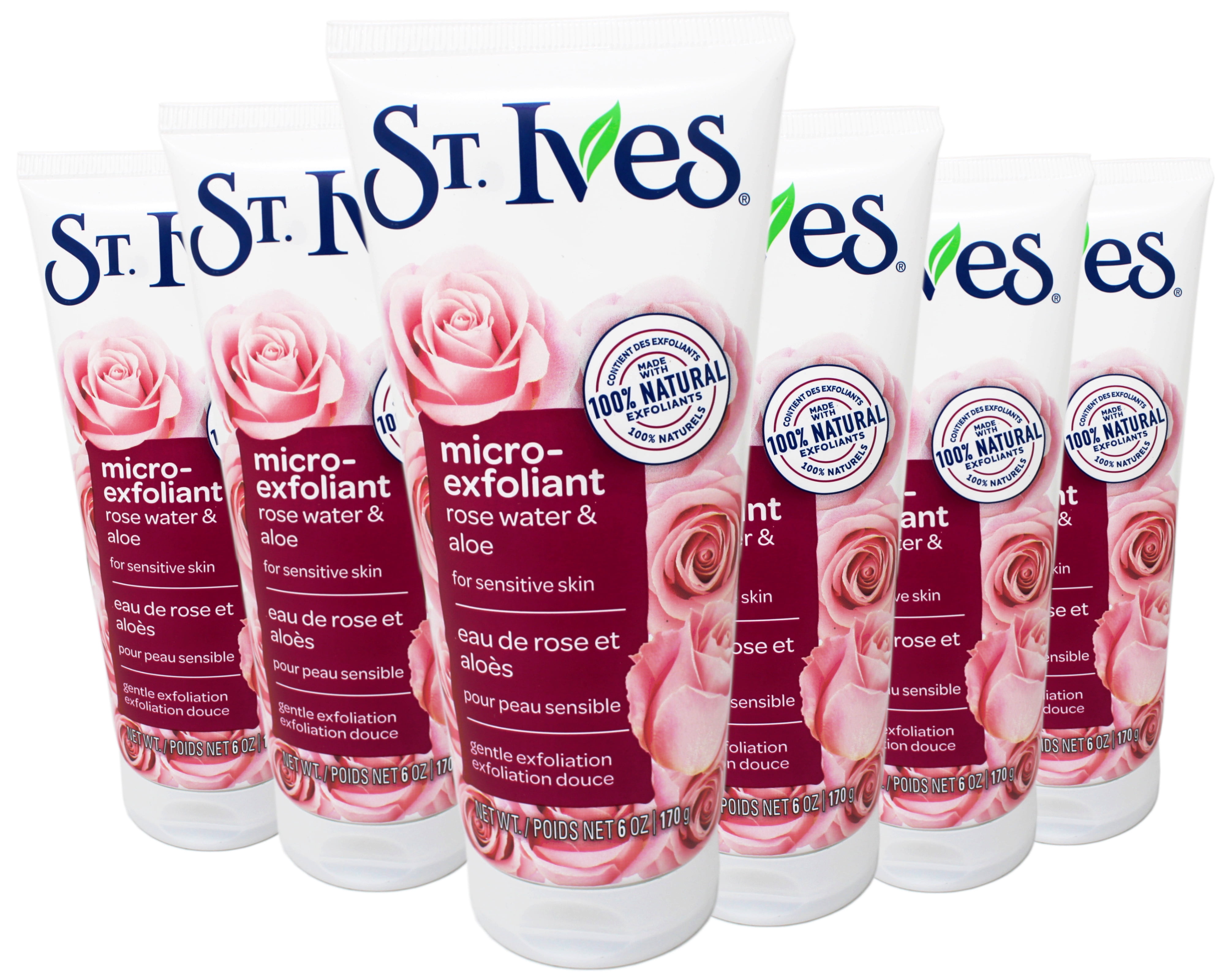 St. Ives Face Scrub Micro-Exfoliant Rose Water and Aloe Vera Natural Exfoliants, 6 OZ - 6 Pack