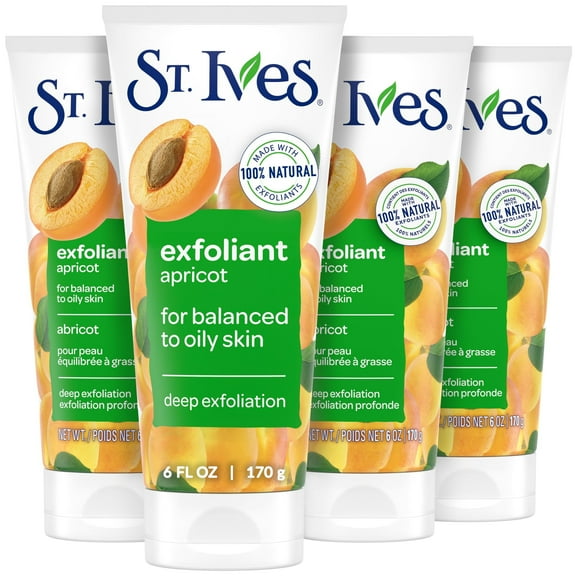 St. Ives Fresh Skin Apricot Face Scrub, Deep Exfoliator Skin Care for Clean, Glowing Skin, Oil-free Facial Scrub Made with 100% Natural Exfoliants, 6 oz, 4 Pack