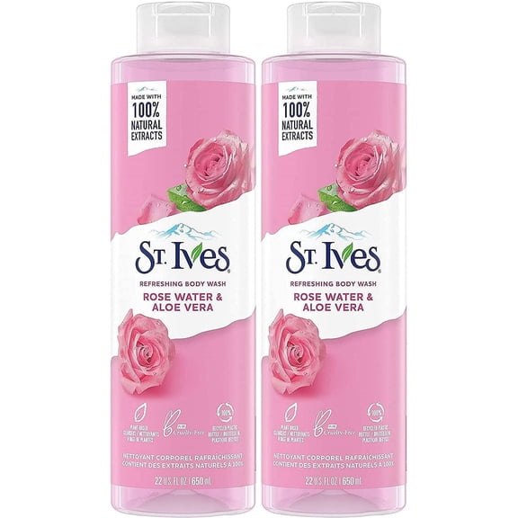 St. Ives Refreshing Body Wash, Rose Water & Aloe Vera, 22 Fluid Ounce (Pack of 2)