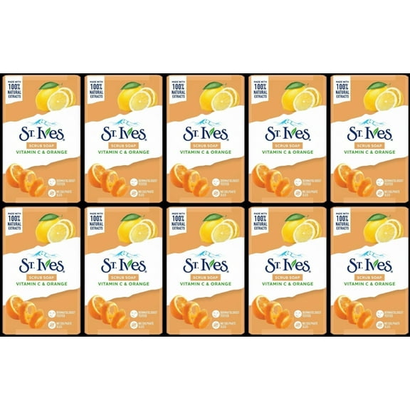 St. Ives scrub Bar Soaps Vitamin C & Orange Exfoliating Soap 100% Natural-10 Pack