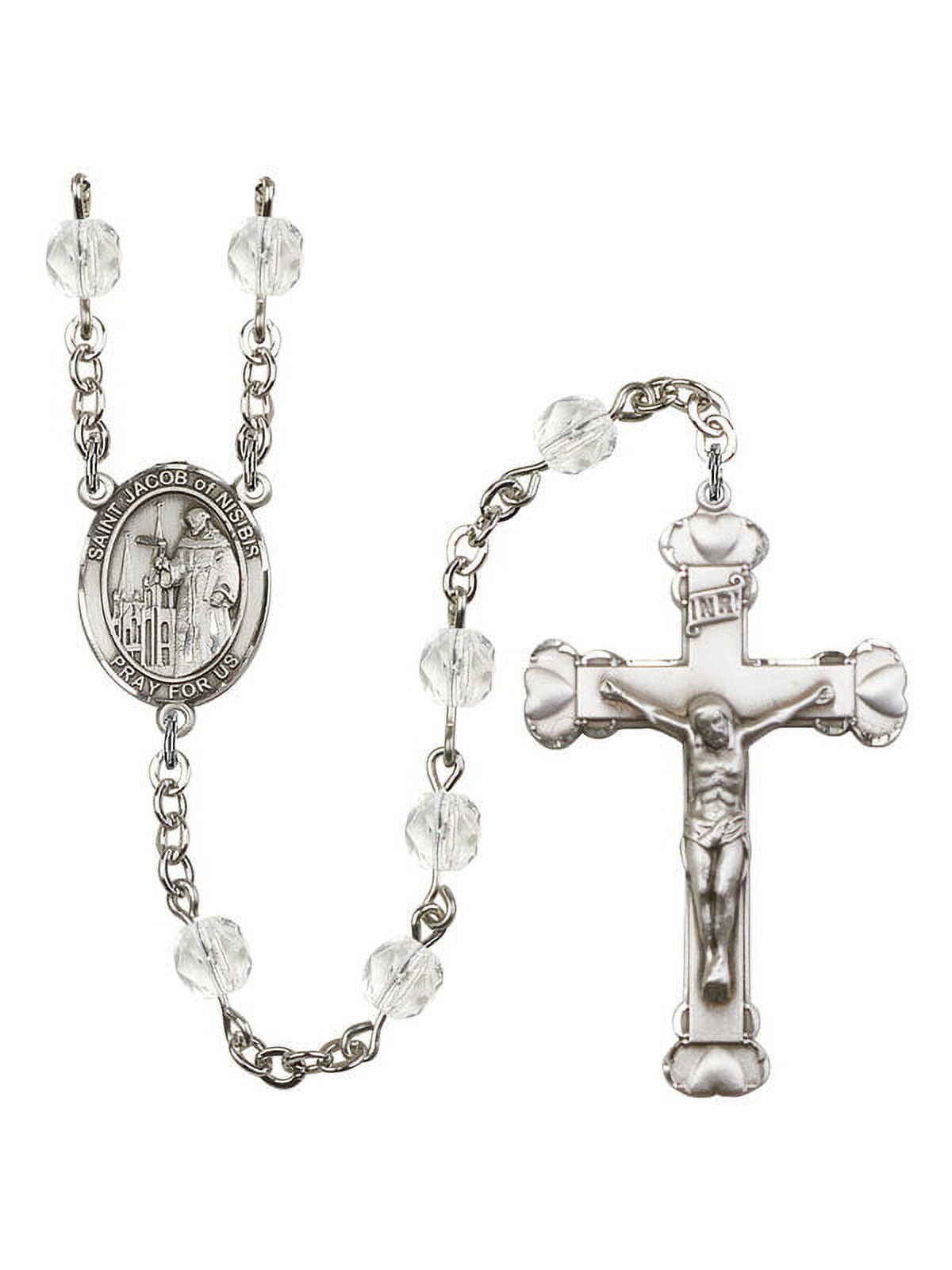 St. Jacob of Nisibis SilverPlated Rosary 6mm April Crystal Fire