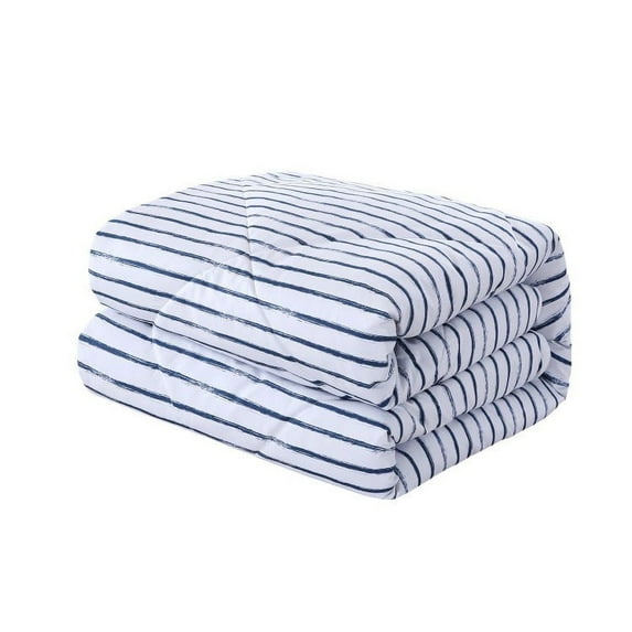 St. James Home Microfiber Nano Feather Comforter, White/Navy Stripes, King