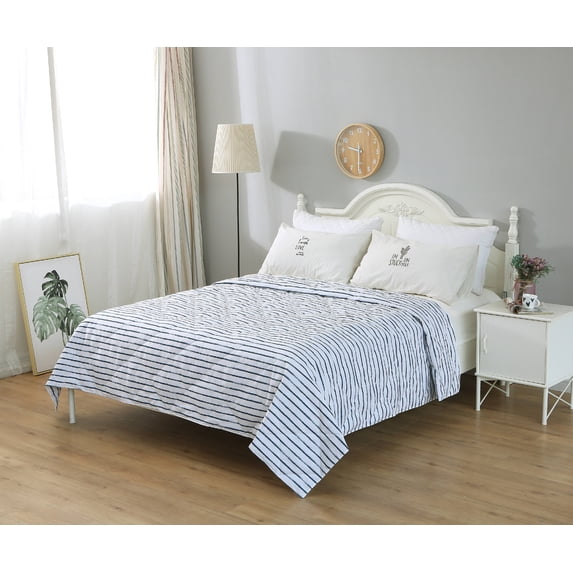 St. James Home Soft Cover Nano Feather Filled Blanket, White/Navy Stripes, King