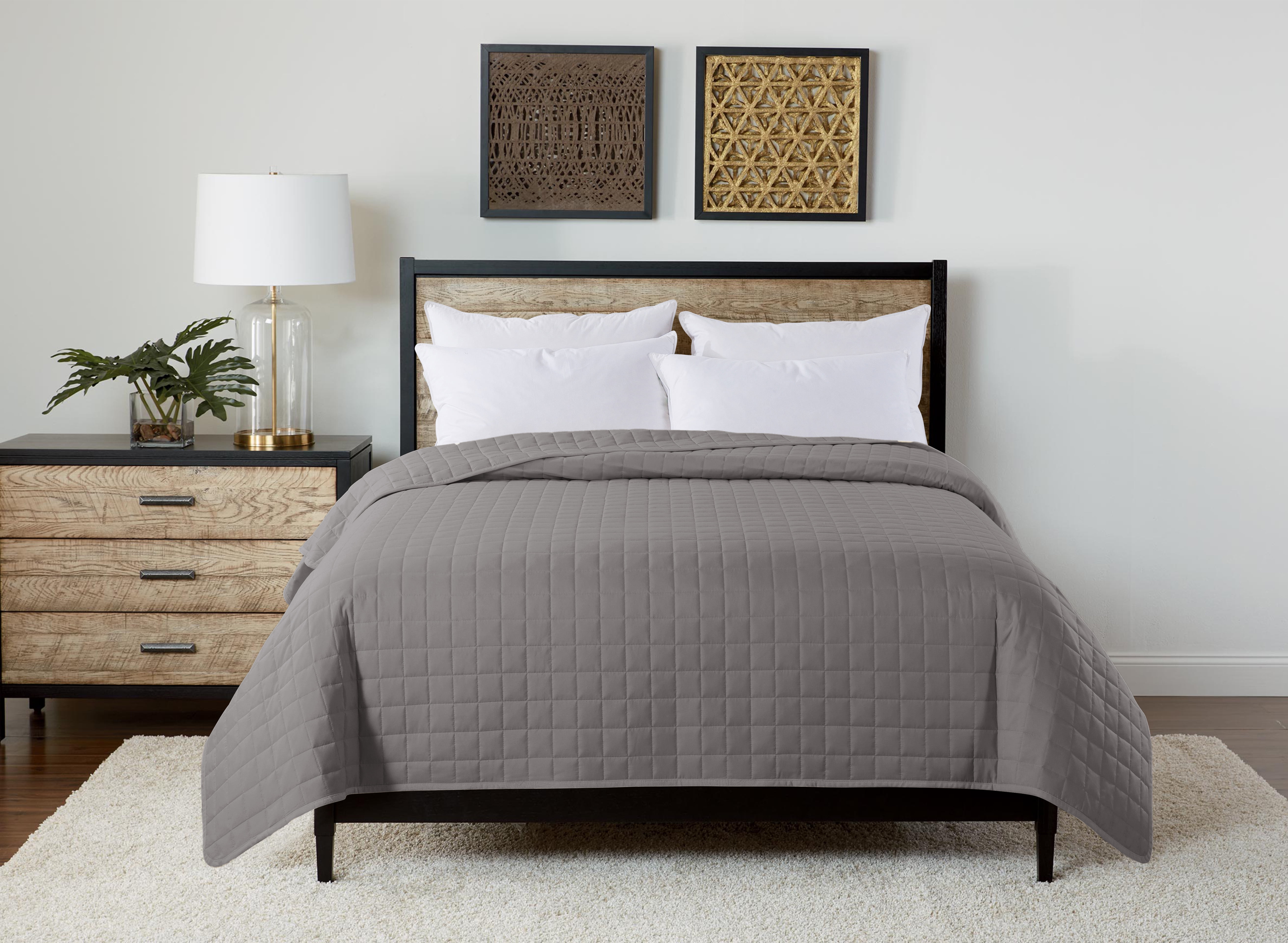 St. James Home Solid Polyester/Velvet Plush Bed Blanket, Twin, Light Gray