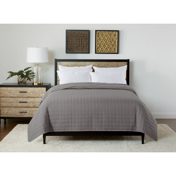 St. James Home Solid Polyester/Velvet Plush Bed Blanket, Twin, Light Gray