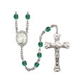 thumbnail image 1 of St. Jeanne Chezard de Matel Silver-Plated Rosary 6mm December Blue Fire Polished Beads Crucifix Size 1 5/8 x 1 medal charm, 1 of 1