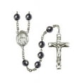 thumbnail image 1 of St. Jeanne Jugan Silver-Plated Rosary 8mm Hematite Beads Crucifix Size 1 3/4 x 1 medal charm, 1 of 1