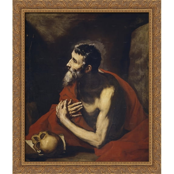 St. Jerome 28x34 Large Gold Ornate Wood Framed Canvas Art by Jusepe de Ribera