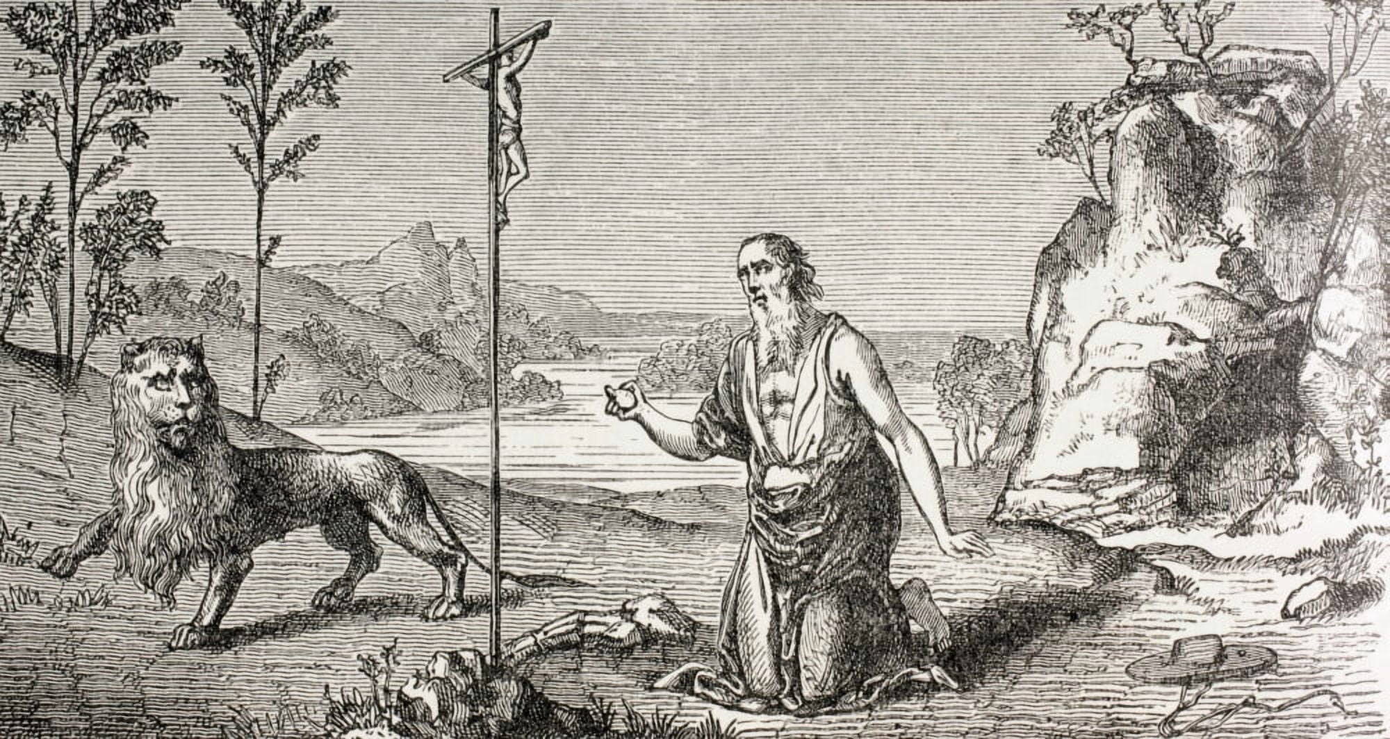 St Jerome In The Desert Of Chalcis St Jerome C 347 Canvas Art - Ken Welsh Design Pics (20 x 10)