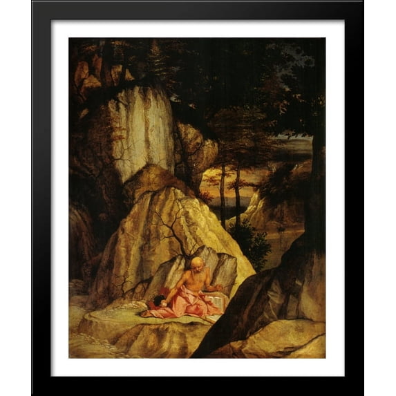 St. Jerome Meditating in the Desert 28x34 Large Black Wood Framed Print Art by Lorenzo Lotto