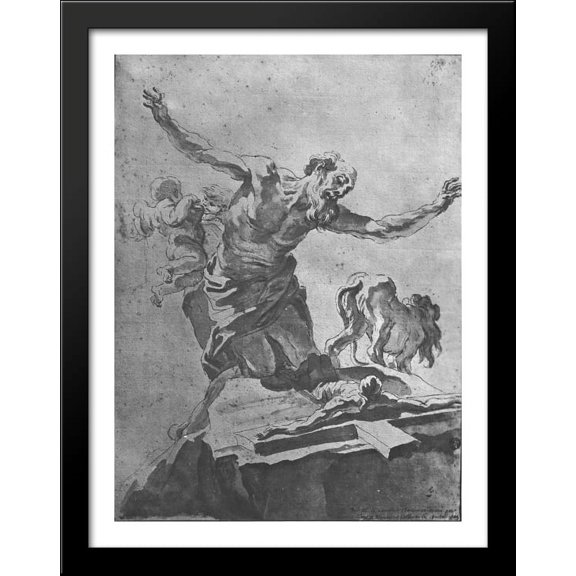 St Jerome Penitent 28x36 Large Black Wood Framed Print Art by Gian Lorenzo Bernini