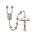 thumbnail image 1 of St. Jerome Silver-Plated Rosary 6mm February Purple Fire Polished Beads Crucifix Size 1 5/8 x 1 medal charm, 1 of 1
