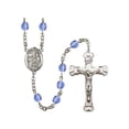 thumbnail image 1 of St. Jerome Silver-Plated Rosary 6mm September Blue Fire Polished Beads Crucifix Size 1 5/8 x 1 medal charm, 1 of 1